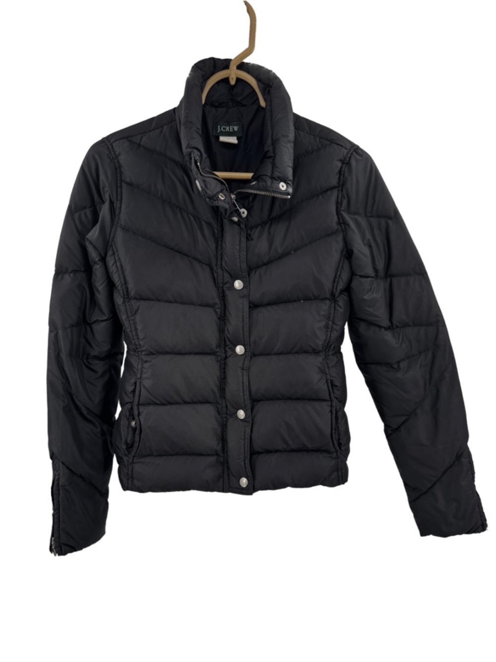 J. Crew Women's Black Chevron-Quilted Puffer Jacket down filled winter xs